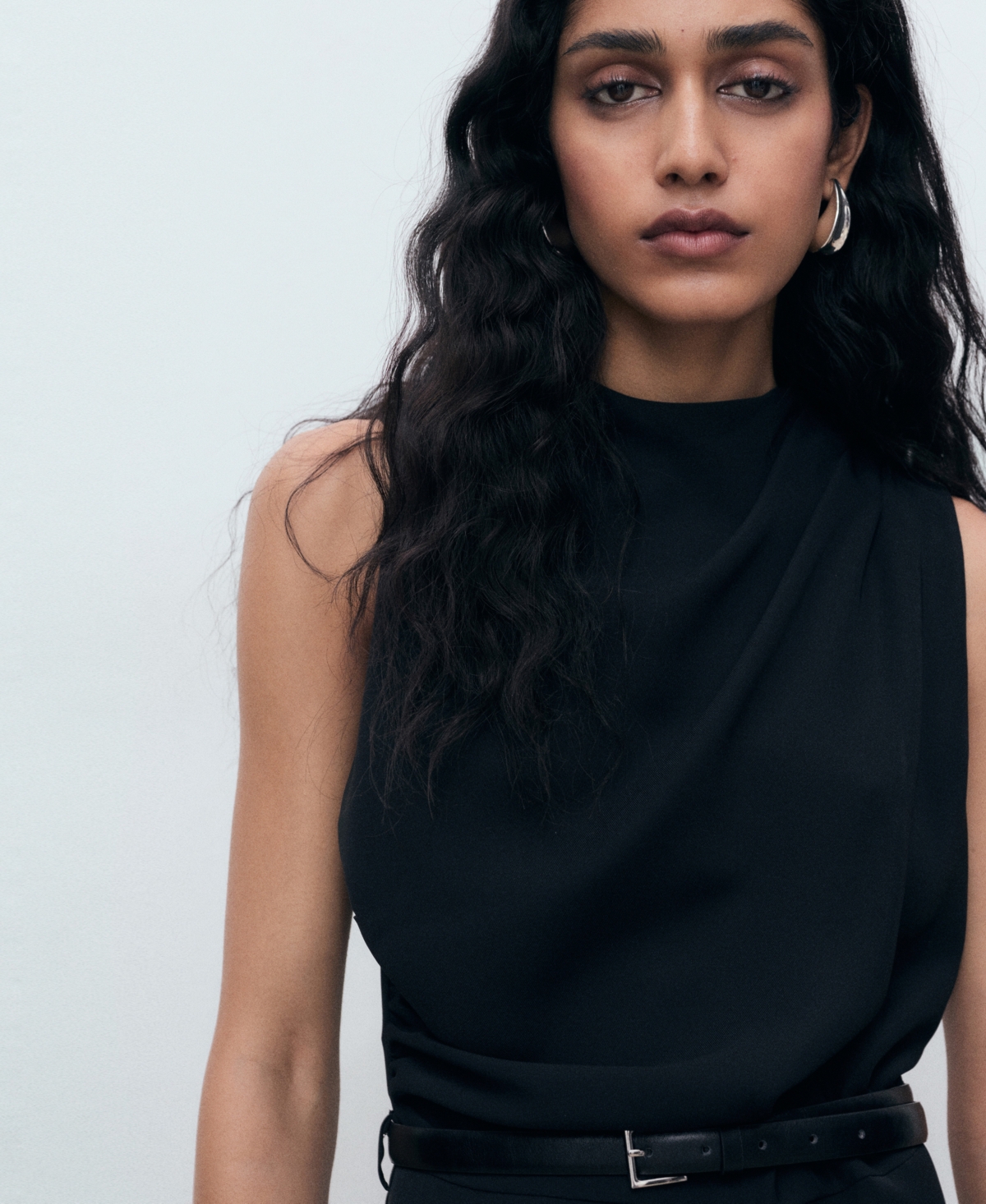 Mango Women's Draped Neck And Belt Long Jumpsuit In Black