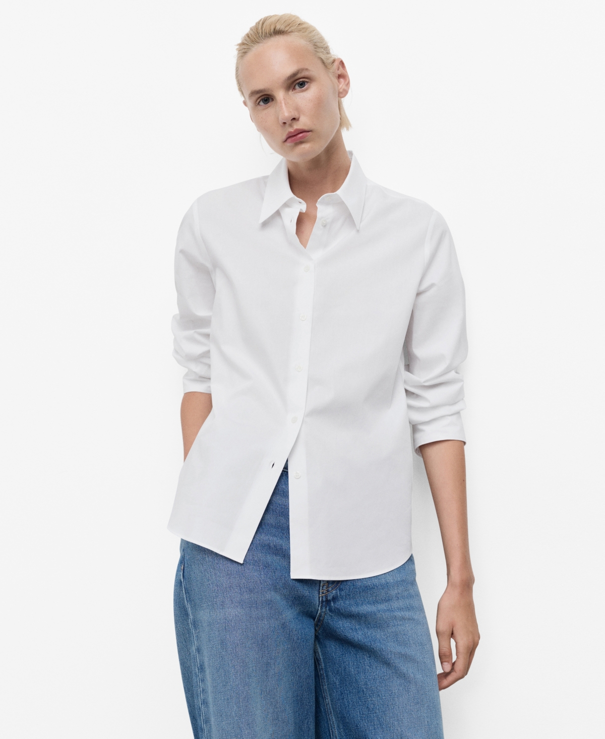 Mango Regular Fit Woven Shirt In White
