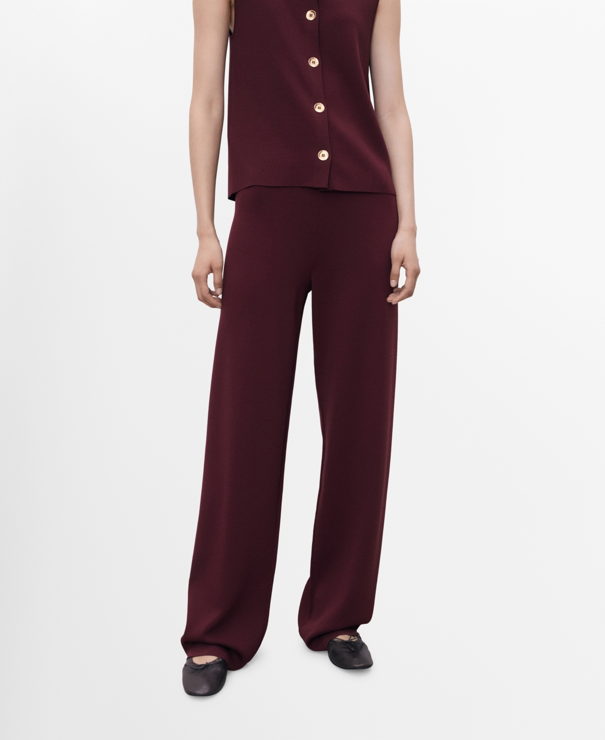 Mango Women's Elastic Waistband Knitted Pants In Red