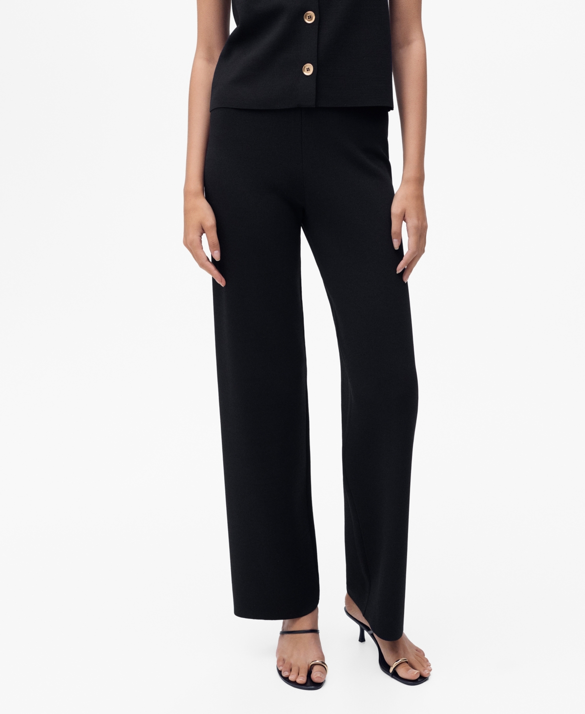 Mango Straight Leg Knit Pants In Black