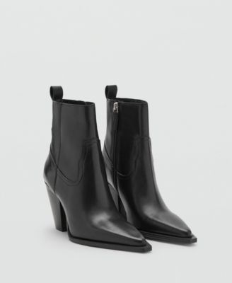 MANGO - Women's Block Heel Leather Ankle Boots