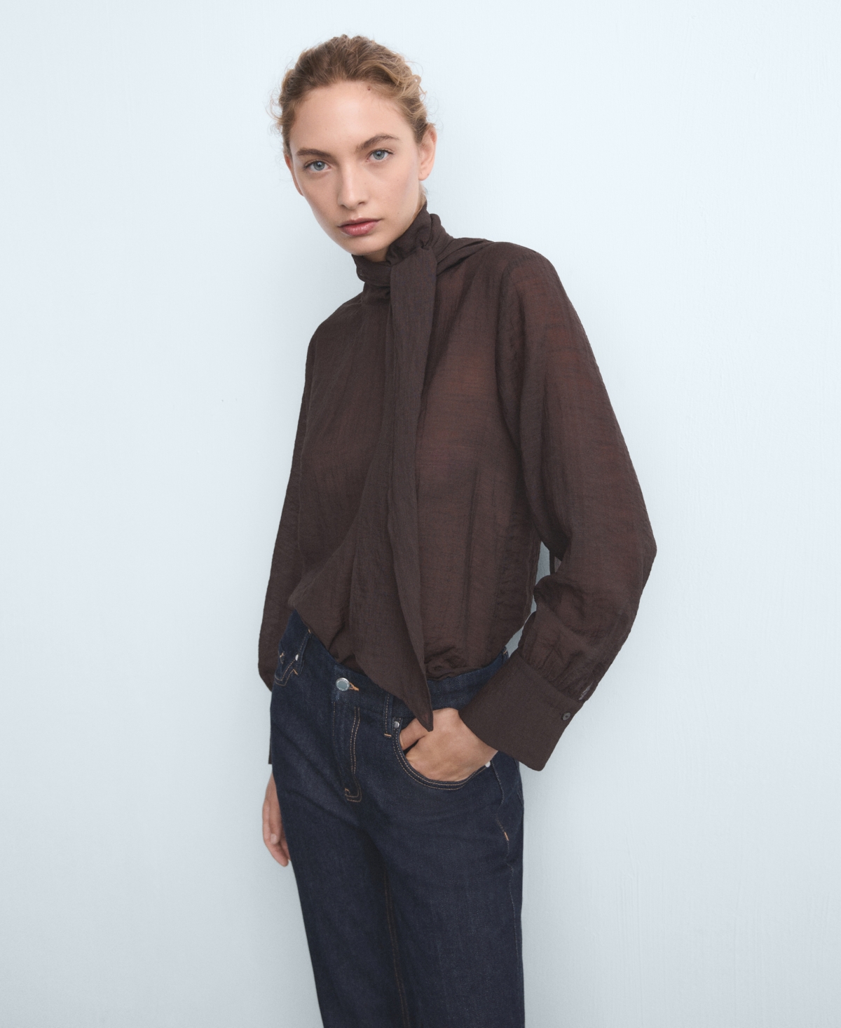 Mango Openwork Details Knit Top Red In Blue