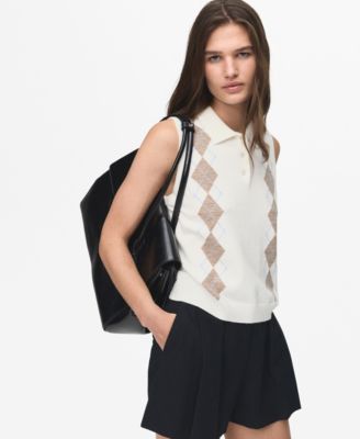 MANGO - Women's Diamond-Print Polo-Neck Vest