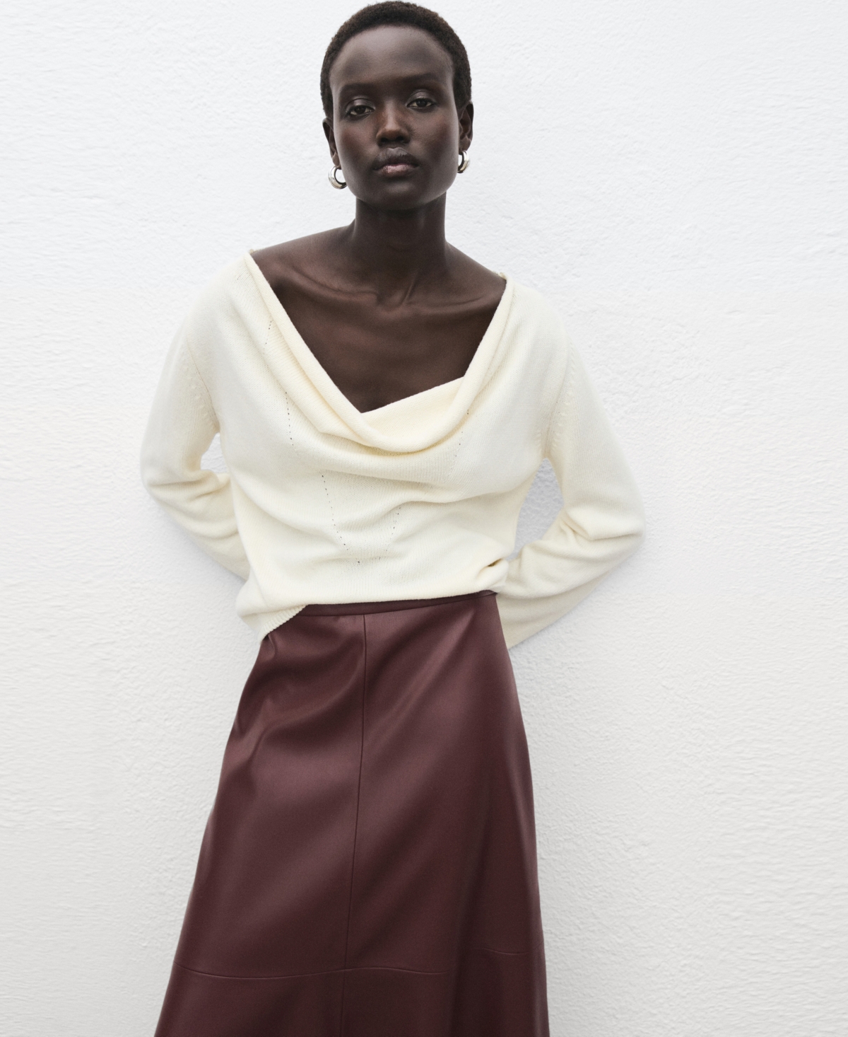 Mango Paris Faux Leather A-line Midi Skirt In Burgundy