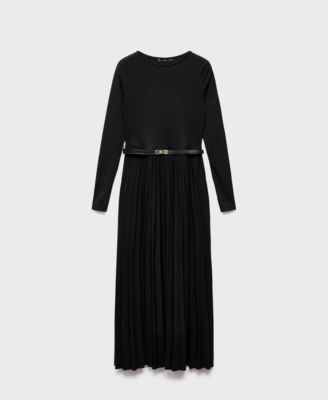 Women's Belt Combined Pleated Dress