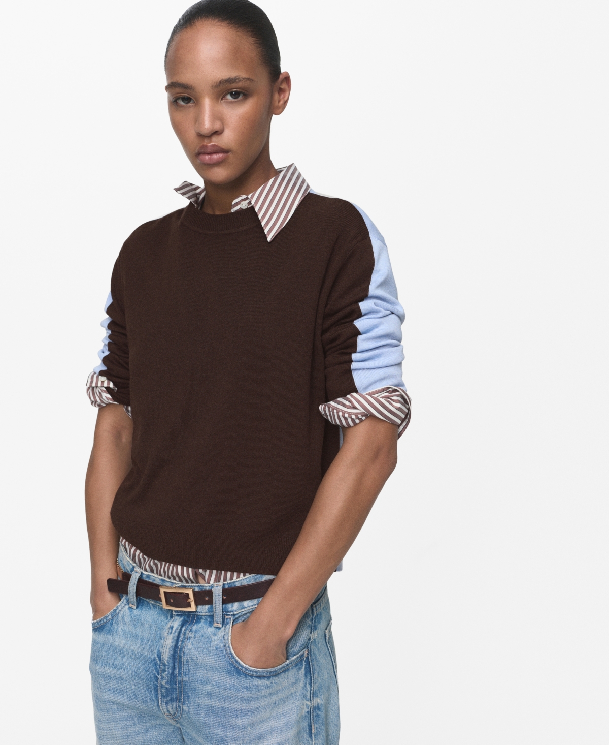 Mango Women's Combined-design Sweater In Brown