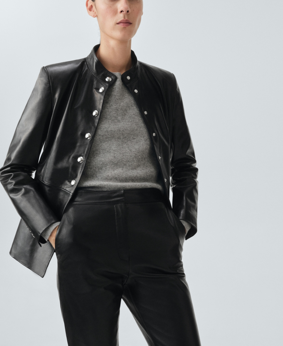 Mango Leather Flare Leg Pants In Black