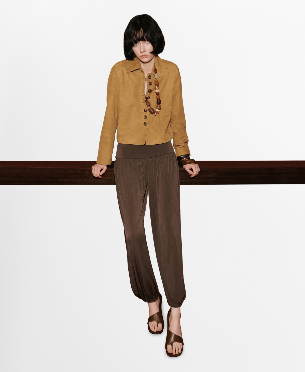 Mango Suede Jacket With Buttons Ochre In Brown