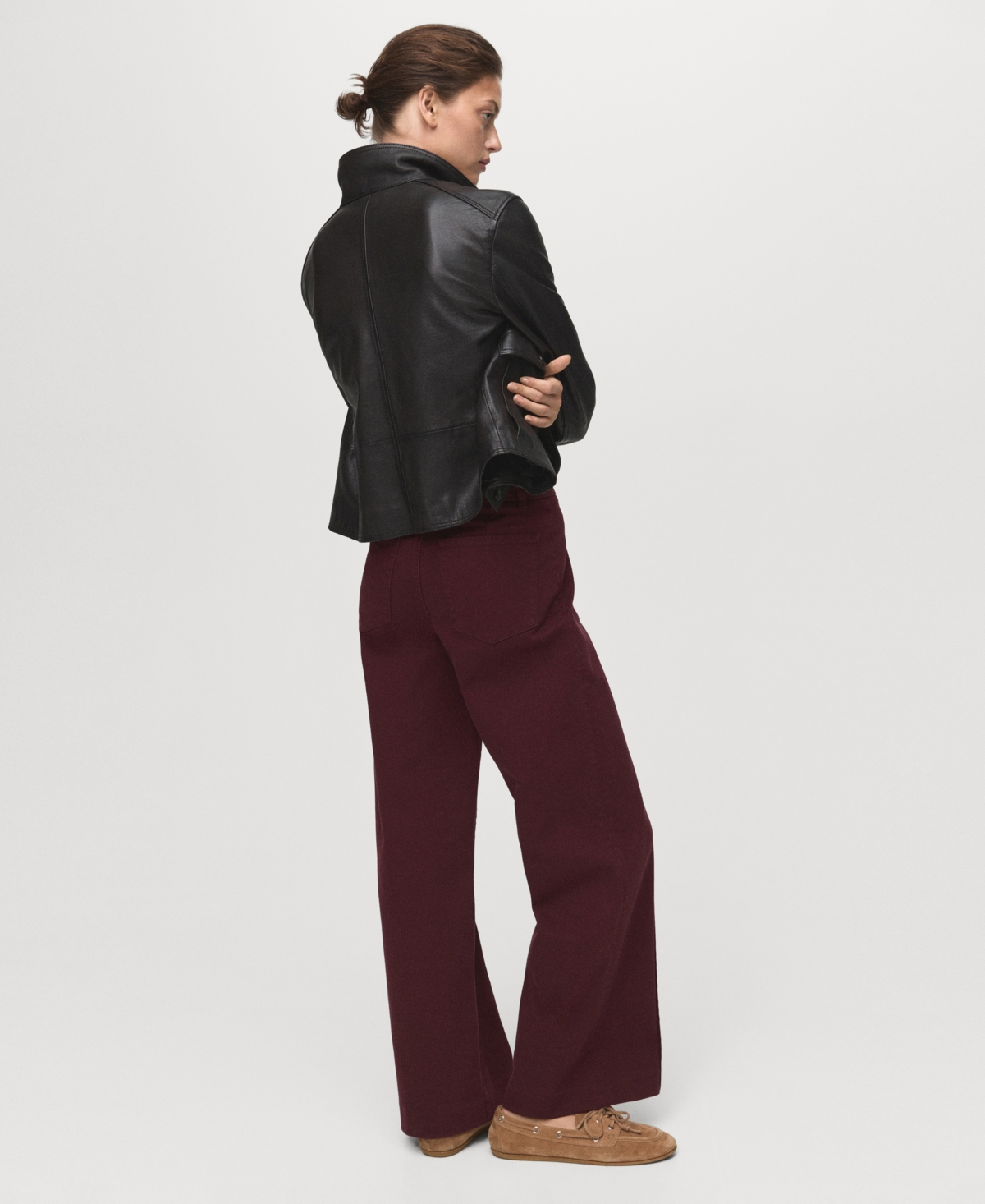 Mango Women's Stitching Detail High-Waisted Wide-Leg Jeans