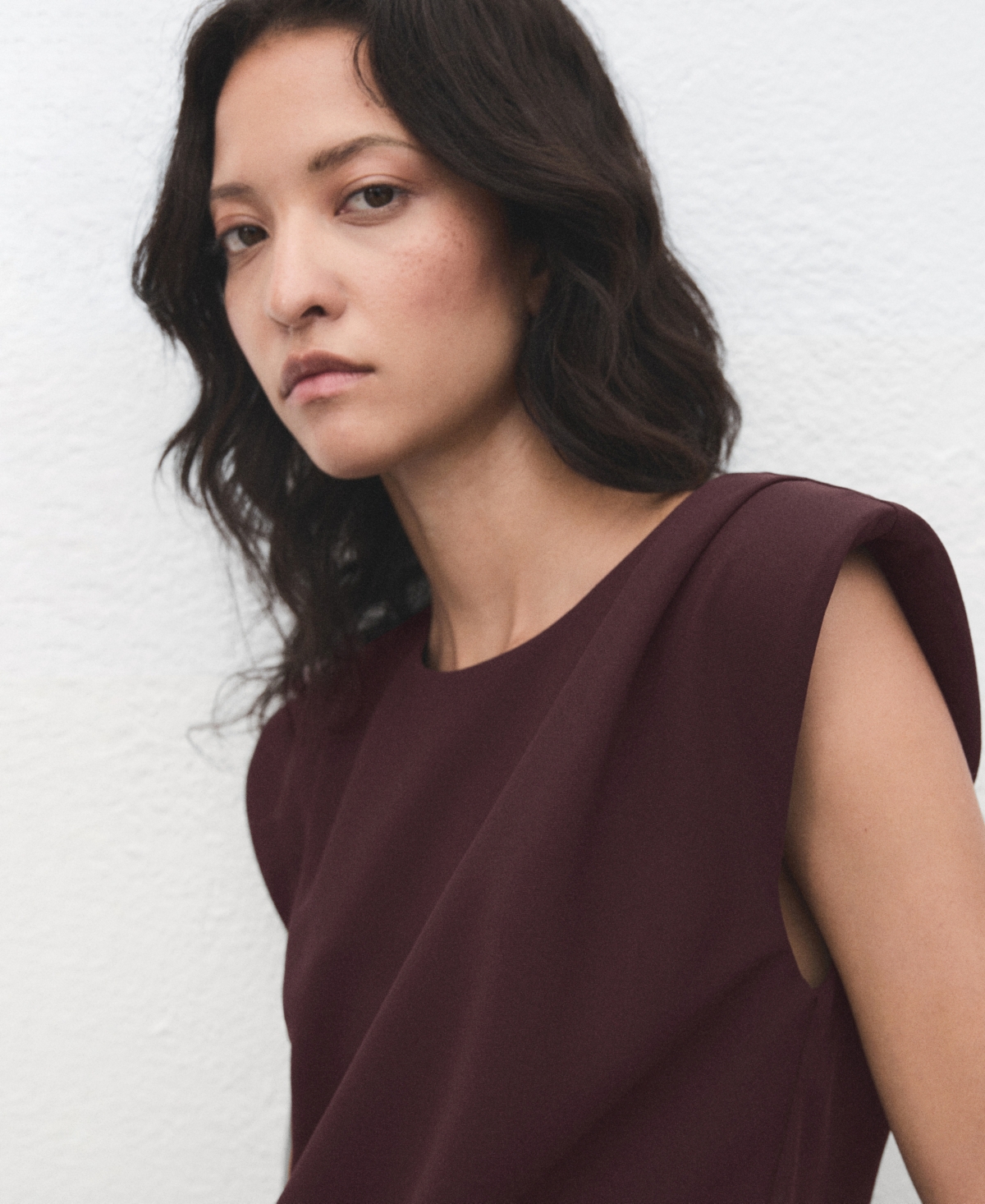 Mango Blouse Épaulettes Froncées Chocolat - Femme - 3xl -  In Burgundy