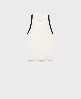 MANGO - Women's Contrast Trim Draped Collar Blouse