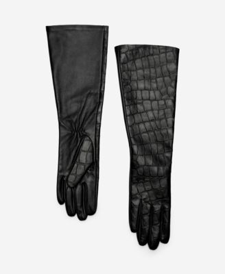 MANGO - Women's Long Crocodile-Effect Leather Gloves