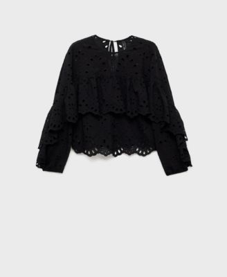 Women's Embroidered Eyelet Ruffles Blouse
