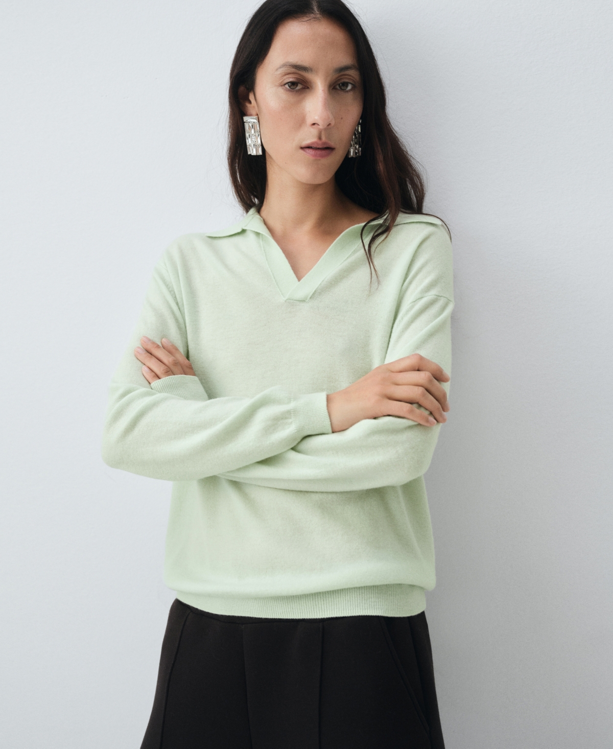 Mango Johnny Collar Wool Sweater In Green