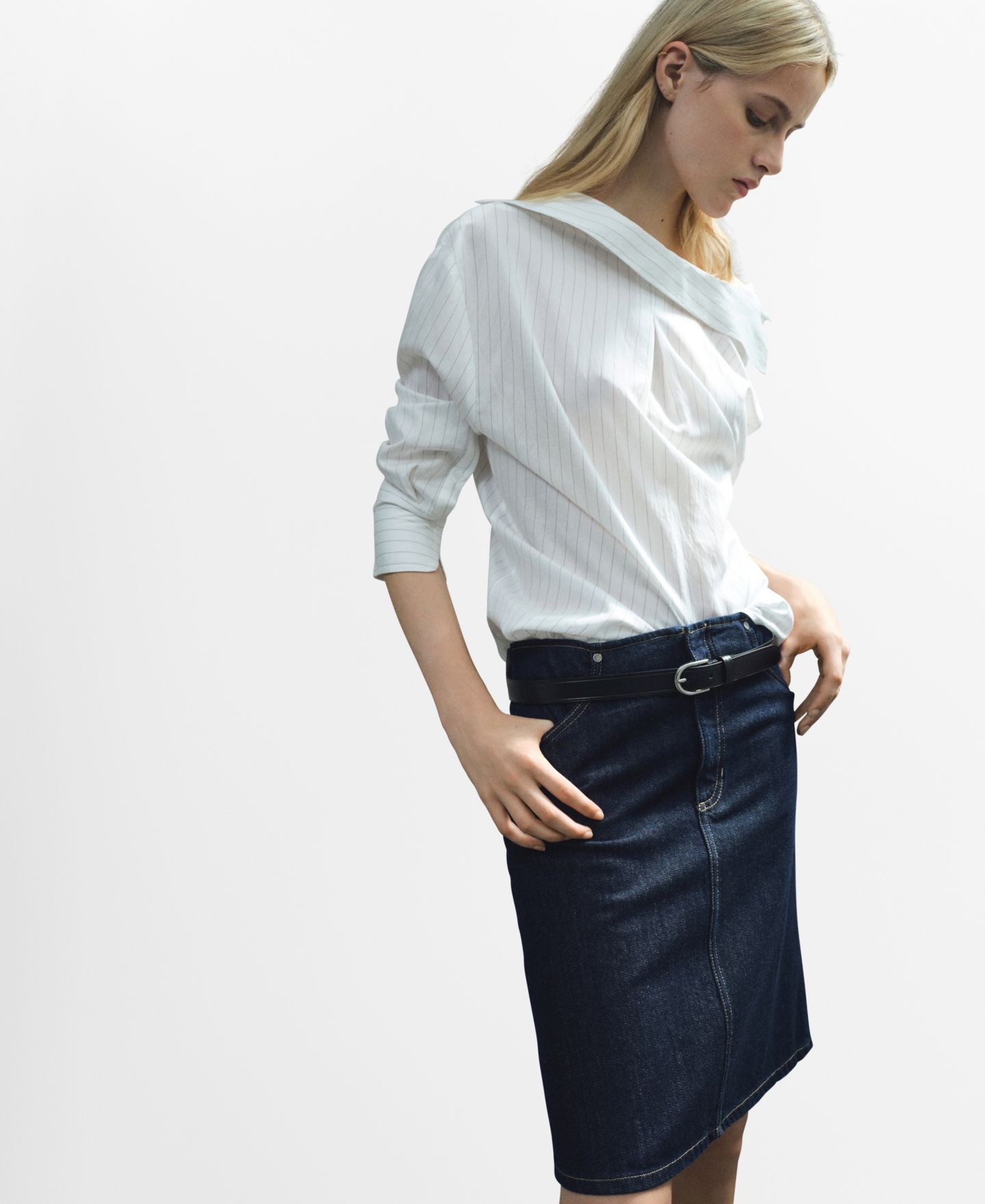 Женская юбка MANGO Midi Denim Skirt, цвет: Синий — фото 1