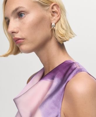 Women's Draped Neckline Satin Tie-Dye Dress