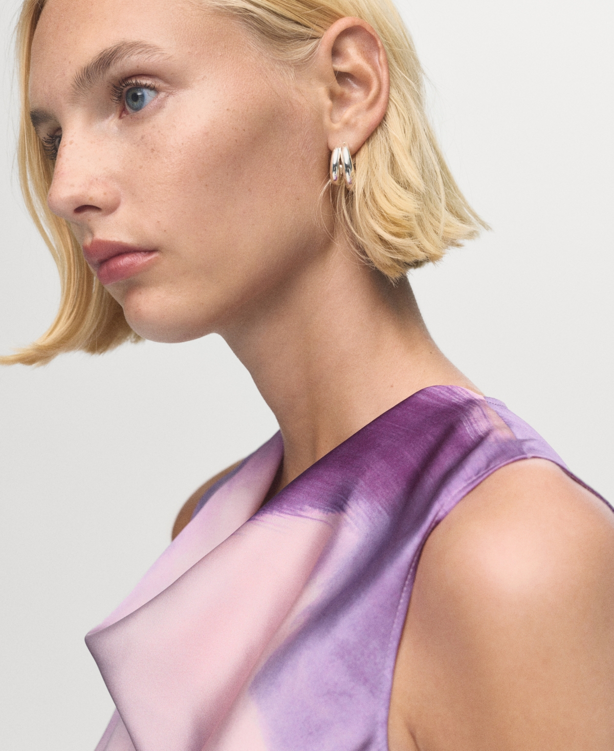 Mango Women's Draped Neckline Satin Tie-Dye Dress