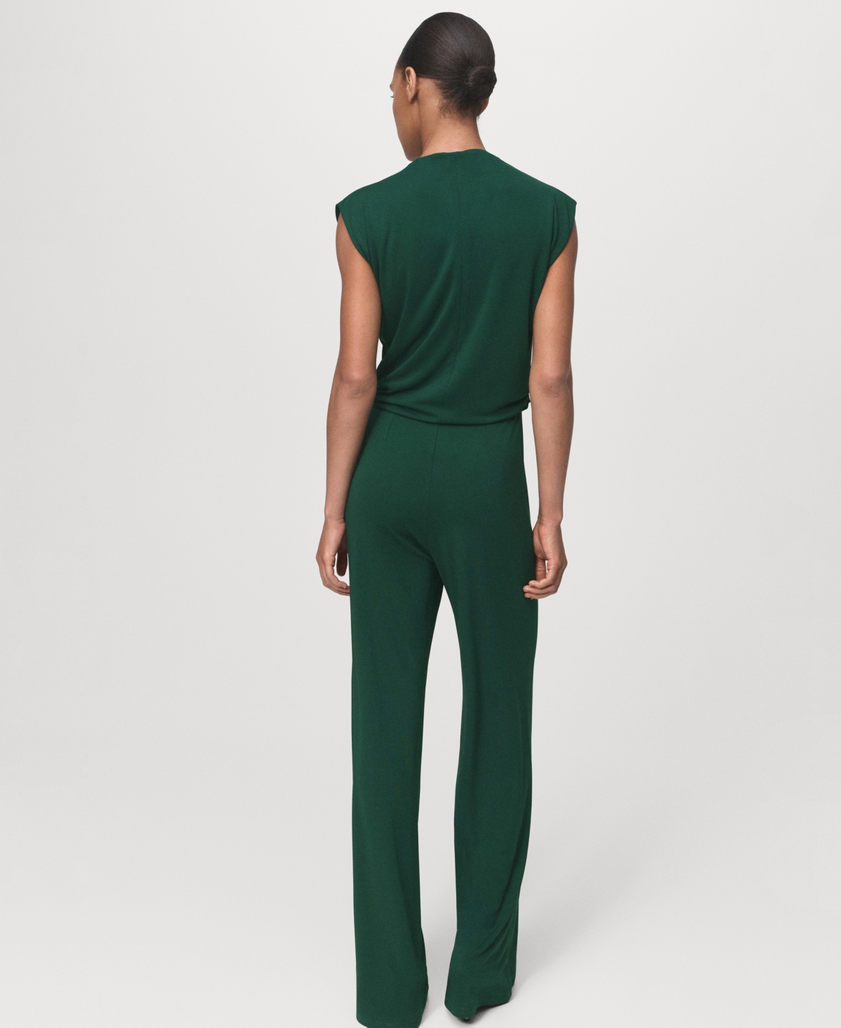 Mango Straight-fit Jumpsuit With Draped Neckline Dark Green In Green