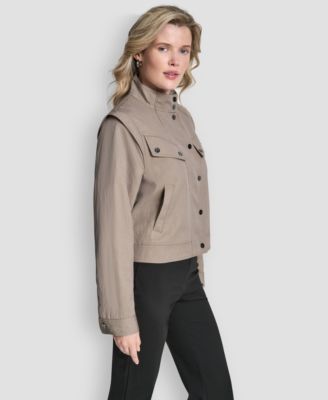 Women's Collared Cropped Moto Trench Coat