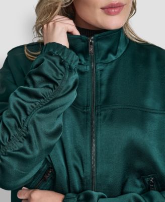Women's Mock Neck Ruched Cropped Bomber Jacket