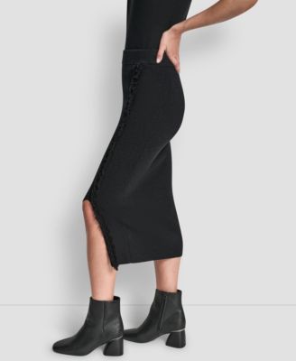 Women's Fringe Detail Bodycon Midi Sweater Skirt