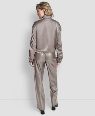 Women's Mock Neck Ruched Cropped Bomber Jacket