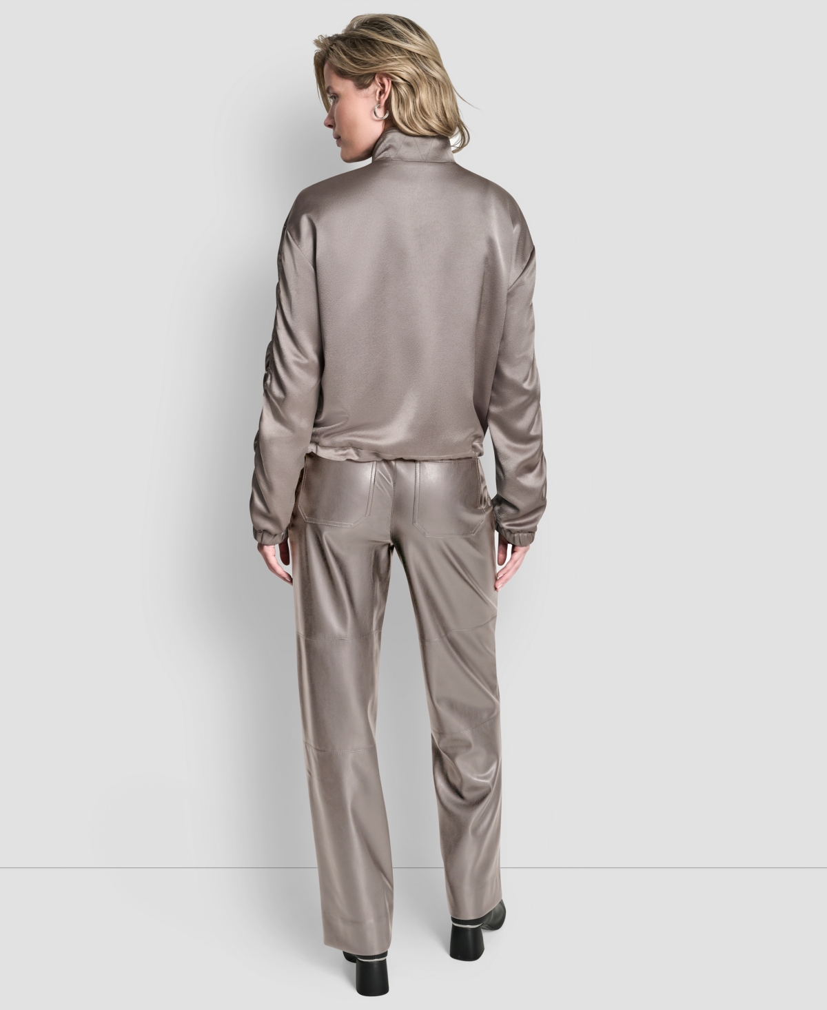 Dkny Women's Long Sleeve Ruched Cropped Bomber Jacket In Gray