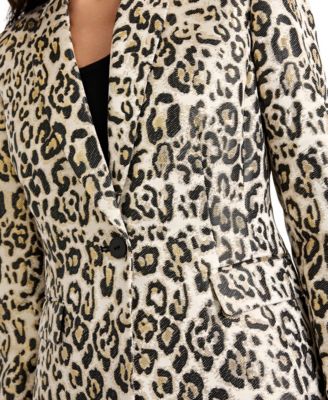 Women&#39;s Notch Collar 1-Button Leopard Printed Blazer
