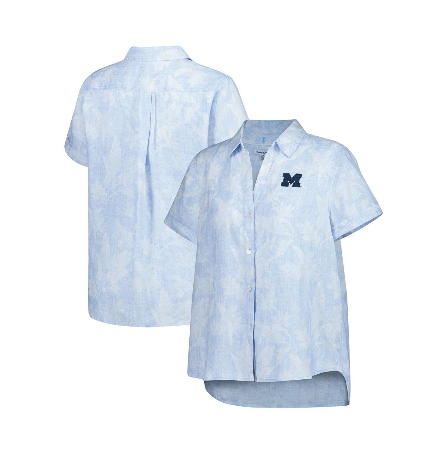 Женская рубашка Tommy Bahama Light Blue Michigan Wolverines Legacy Leaves Camp Button-Up — фото 1