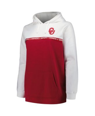 Women's White/Crimson Oklahoma Sooners Plus Size Taping Pullover Hoodie