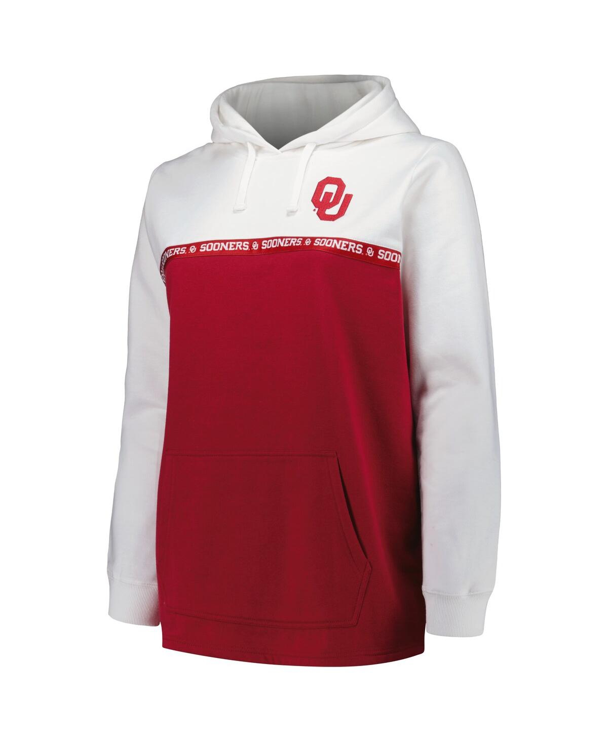 Profile Women's White/crimson Oklahoma Sooners Plus Size Taping Pullover Hoodie In White