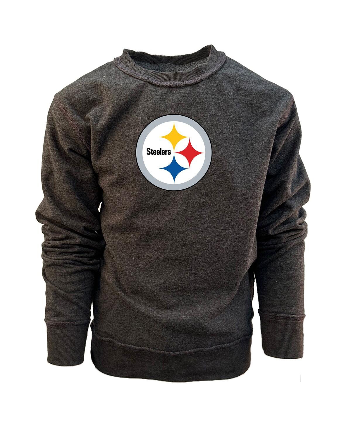 Wes & Willy Big Boys And Girls Black Pittsburgh Steelers Reversible Fleece Pullover Sweatshirt In Gray