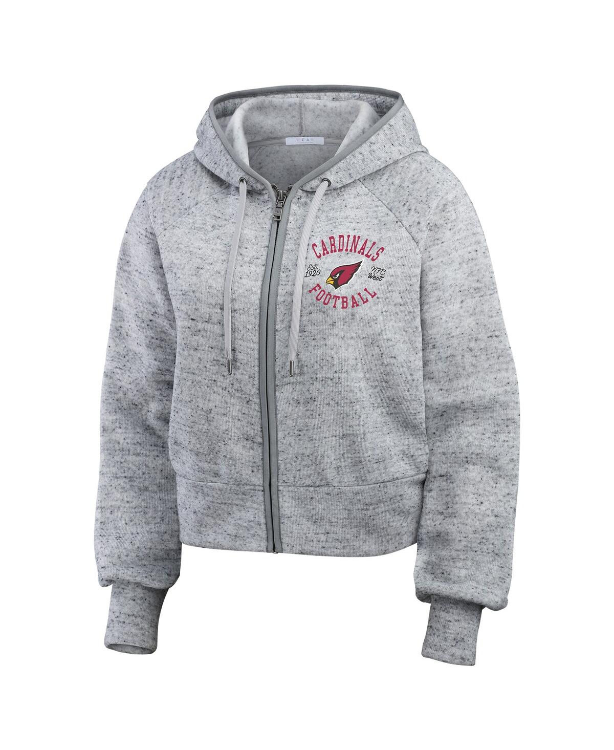 Wear By Erin Andrews Women's Heather Gray Arizona Cardinals Speckled Fleece Cropped Full-zip Hoodie In Gray