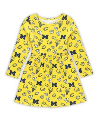 ZooZatz - Girls Toddler Maize Michigan Wolverines All-Over Print Football Dress