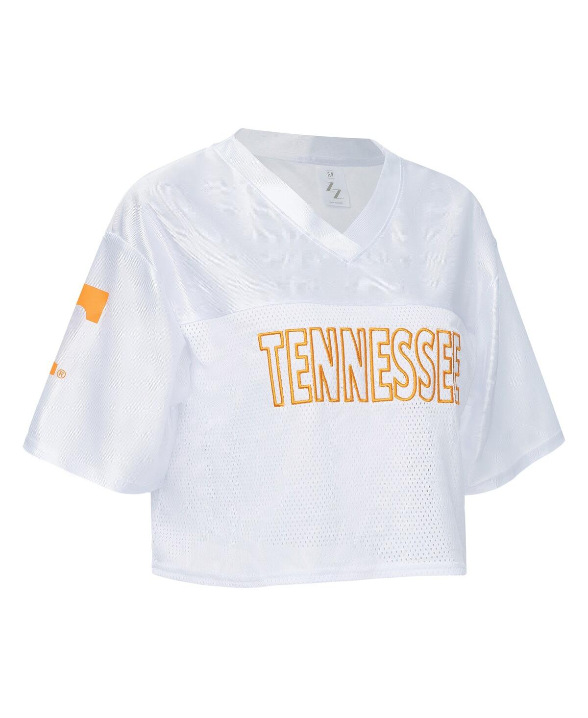 Zoozatz Women's White Tennessee Volunteers Mesh Cropped V-neck T-shirt In White