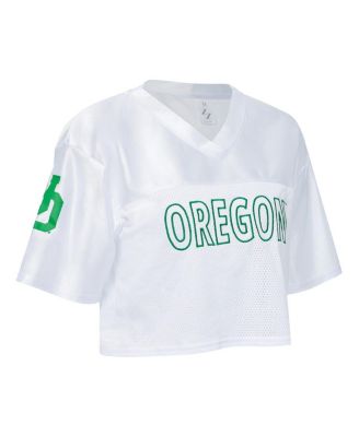 Women's White Oregon Ducks Mesh Cropped V-Neck T-Shirt