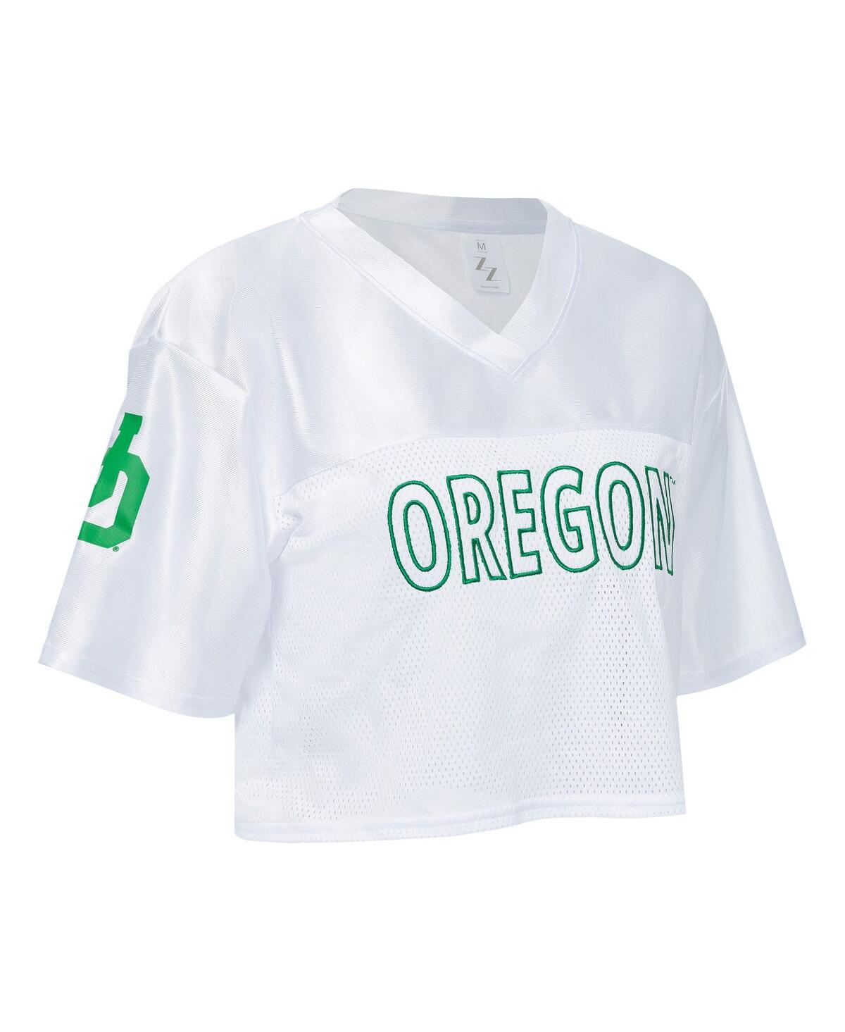 Zoozatz Women's White Oregon Ducks Mesh Cropped V-neck T-shirt In White
