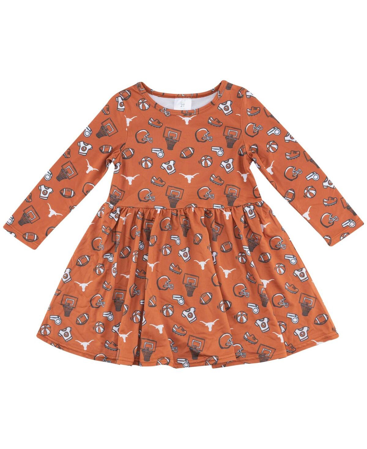 Zoozatz Girls Toddler Texas Orange Texas Longhorns Allover Print Long Sleeve Dress In Orange