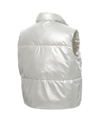 Women's Silver Texas Longhorns Metallic Cropped Full-Zip Sleeveless Puffer Vest