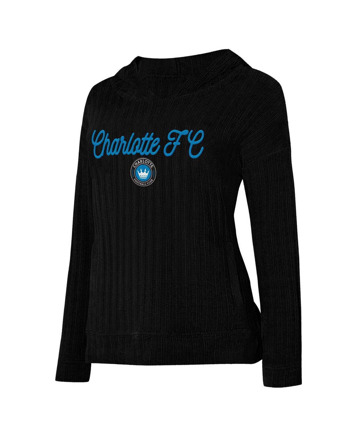 Concepts Sport Women's Black Charlotte Fc Linger Long Sleeve Hooded Top In Black
