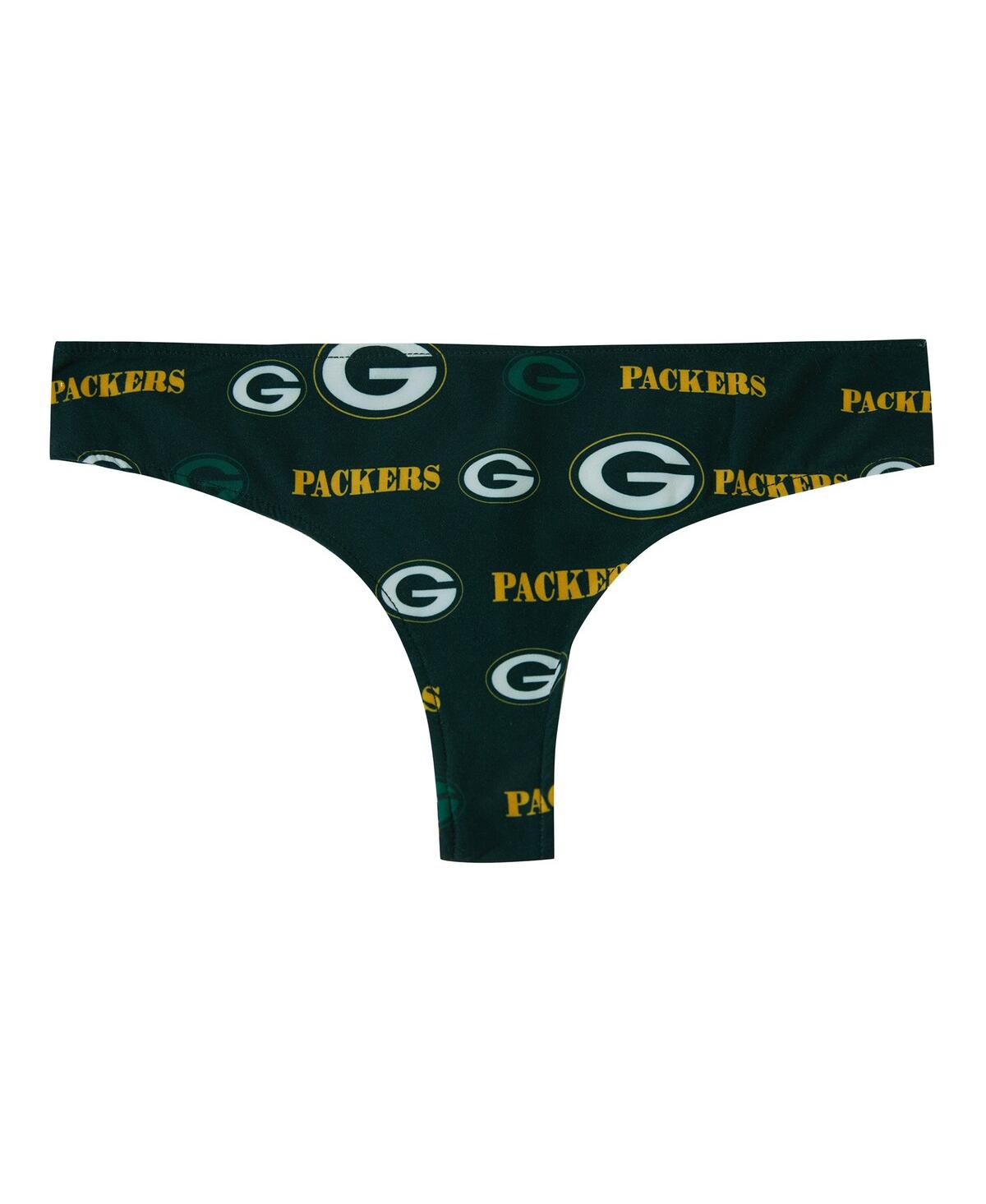 Concepts Sport Women's Green Green Bay Packers Mosaic All Over Print Thong In Black