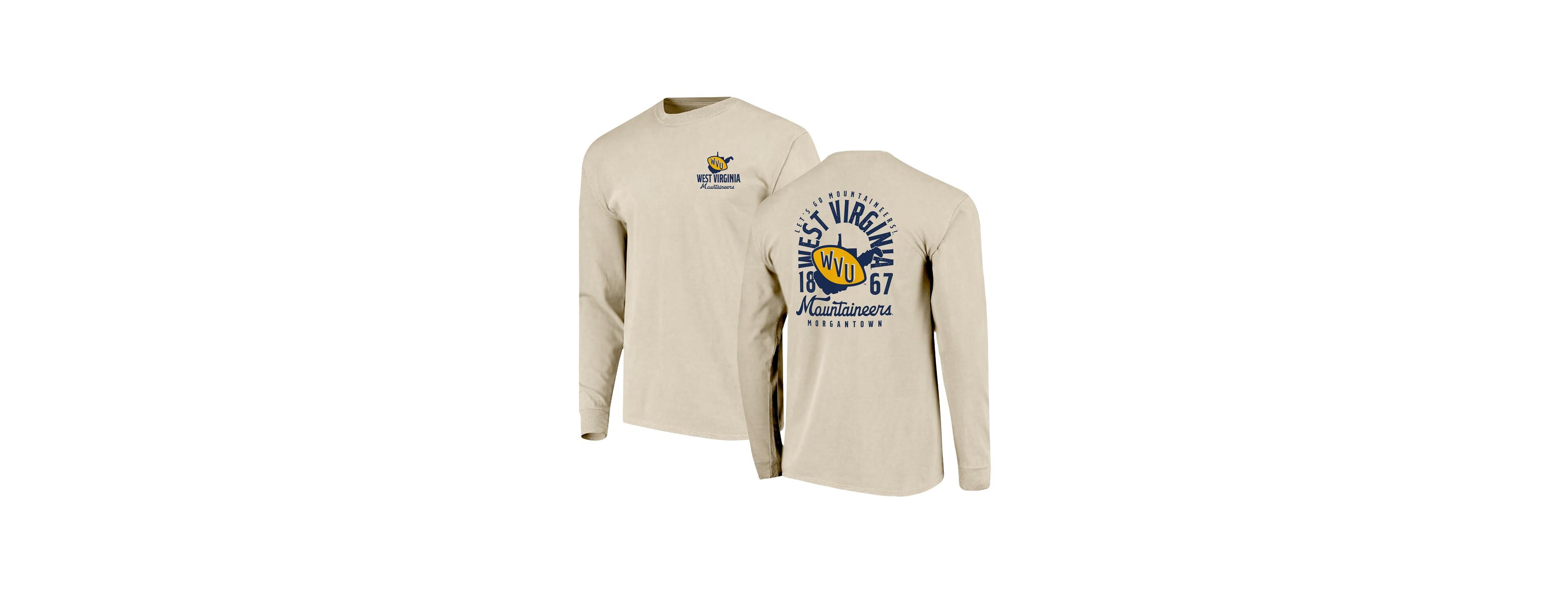 Image One Men's Natural West Virginia Mountaineers Comfort Colors Mascot Overlay Long Sleeve T-Shirt