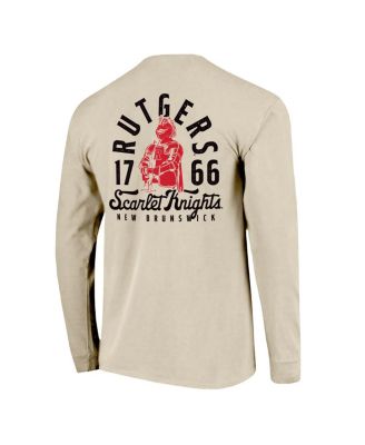 Men's Natural Rutgers Scarlet Knights Comfort Colors Mascot Overlay Long Sleeve T-Shirt