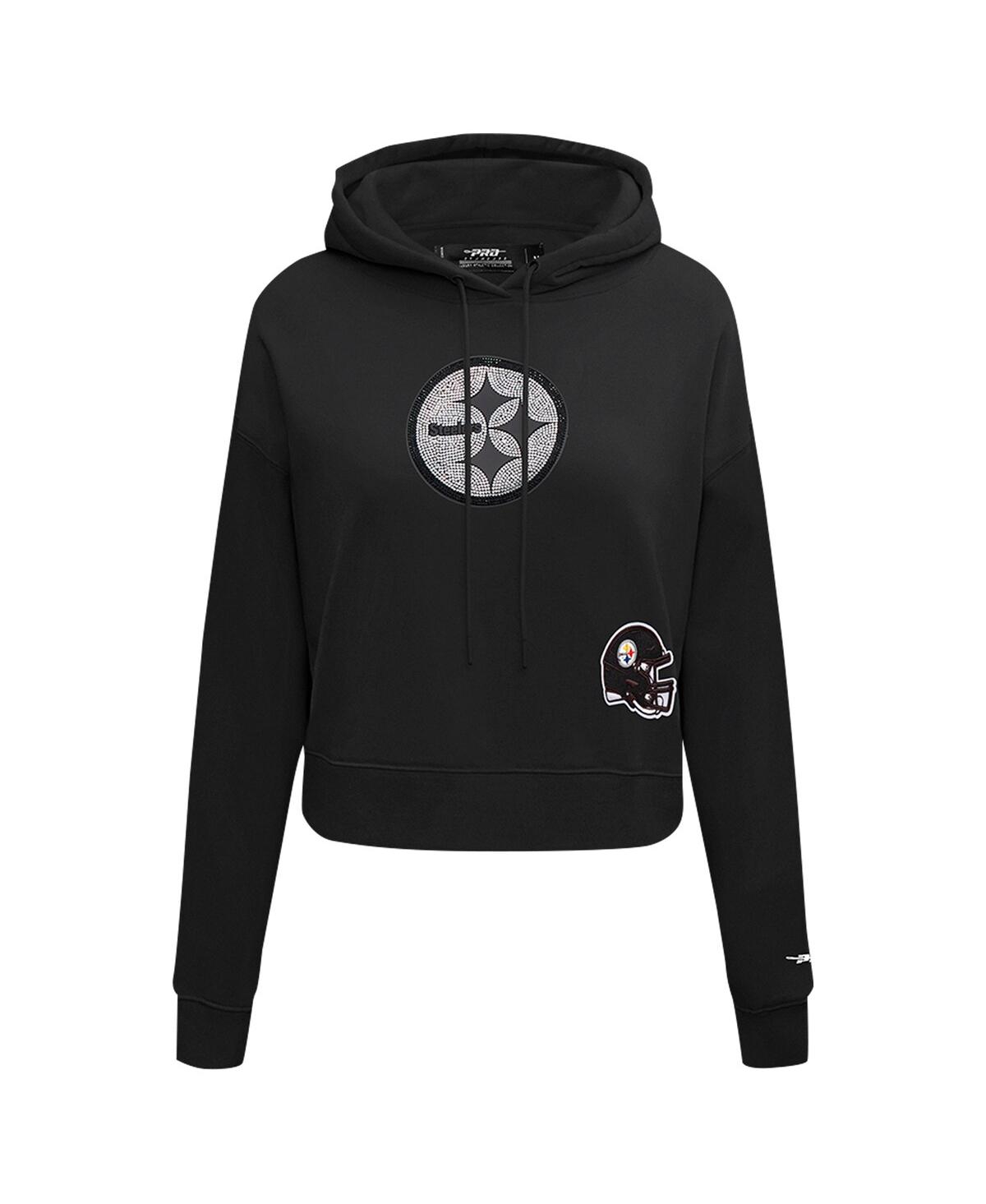 Pro Standard Women's Black Pittsburgh Steelers Jeweled Cropped Pullover Hoodie In Black