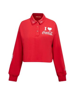 Women's Red Coca-Cola Ice Cold Long Sleeve Cropped Polo Shirt
