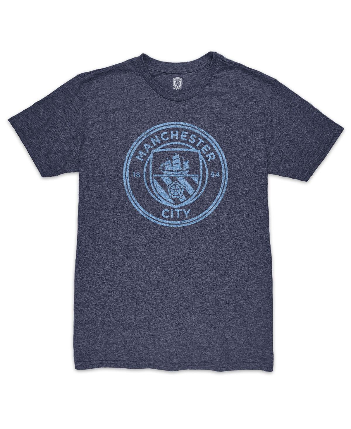 1863fc Men's Heather Navy Manchester City Color Crest Twisted Tri-blend T-shirt In Blue