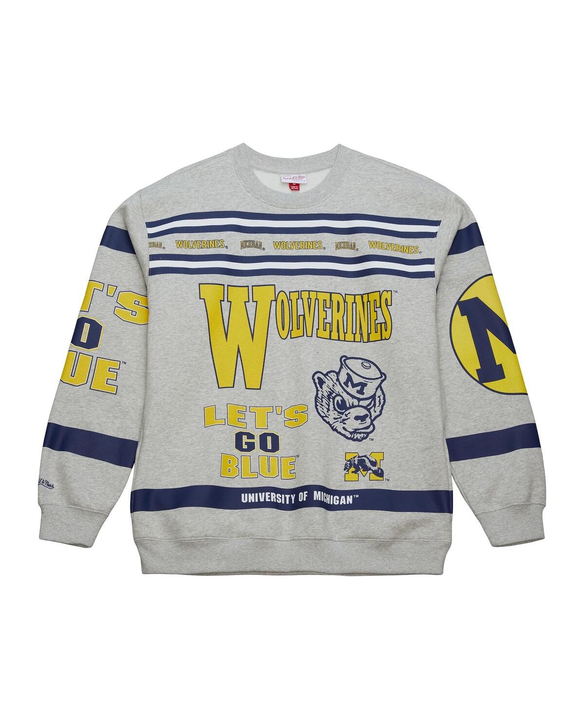 Mitchell & Ness Men's Gray Michigan Wolverines All Over Print Sweatshirt