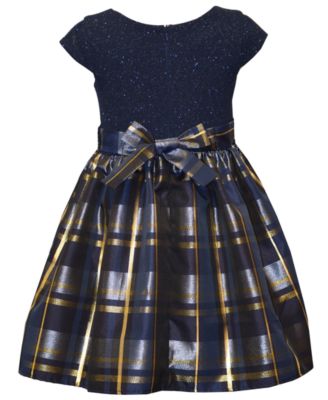 Girls 2T-6X Short Sleeve Sparkle Knit to Taffeta Cascade Dress
