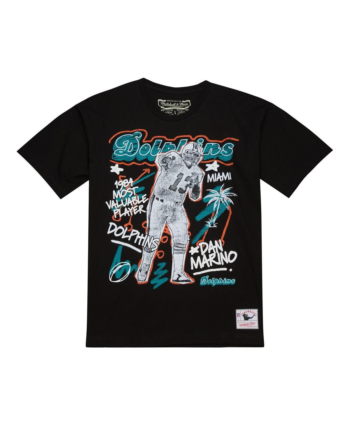 Мужская Черная футболка с изображением игрока Miami Dolphins Дэна Марино, выполненная мелом