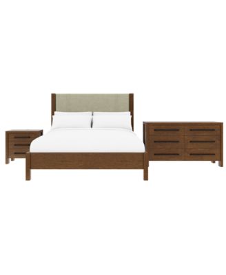 Furniture - Davie Cracked Oak 3 Pc. Queen Upholstered Set (Bed, Dresser & 3-Drawer Nightstand)